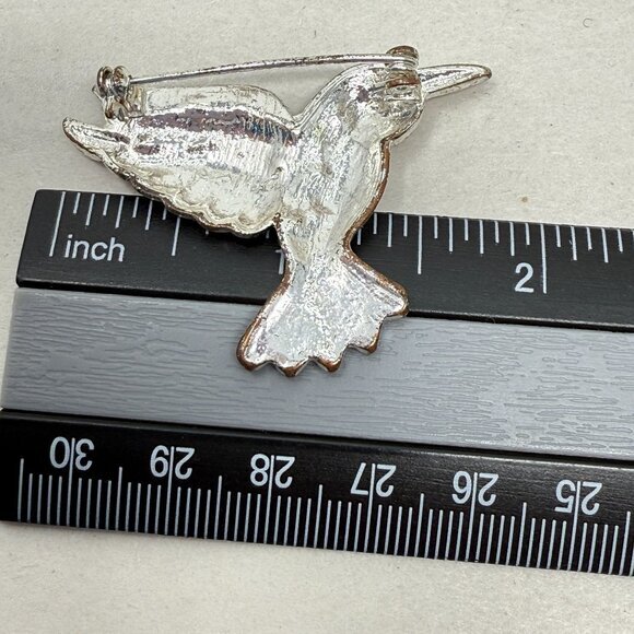 Hummingbird Figural Brooch Pin Marcasite Black Enamel Silver Tone Metal - Picture 6 of 7
